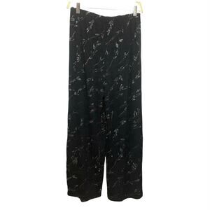 Y2K Black Slinky Silver Sparkle Vine Print Wide Leg Pants M 8/10 Holiday Glam